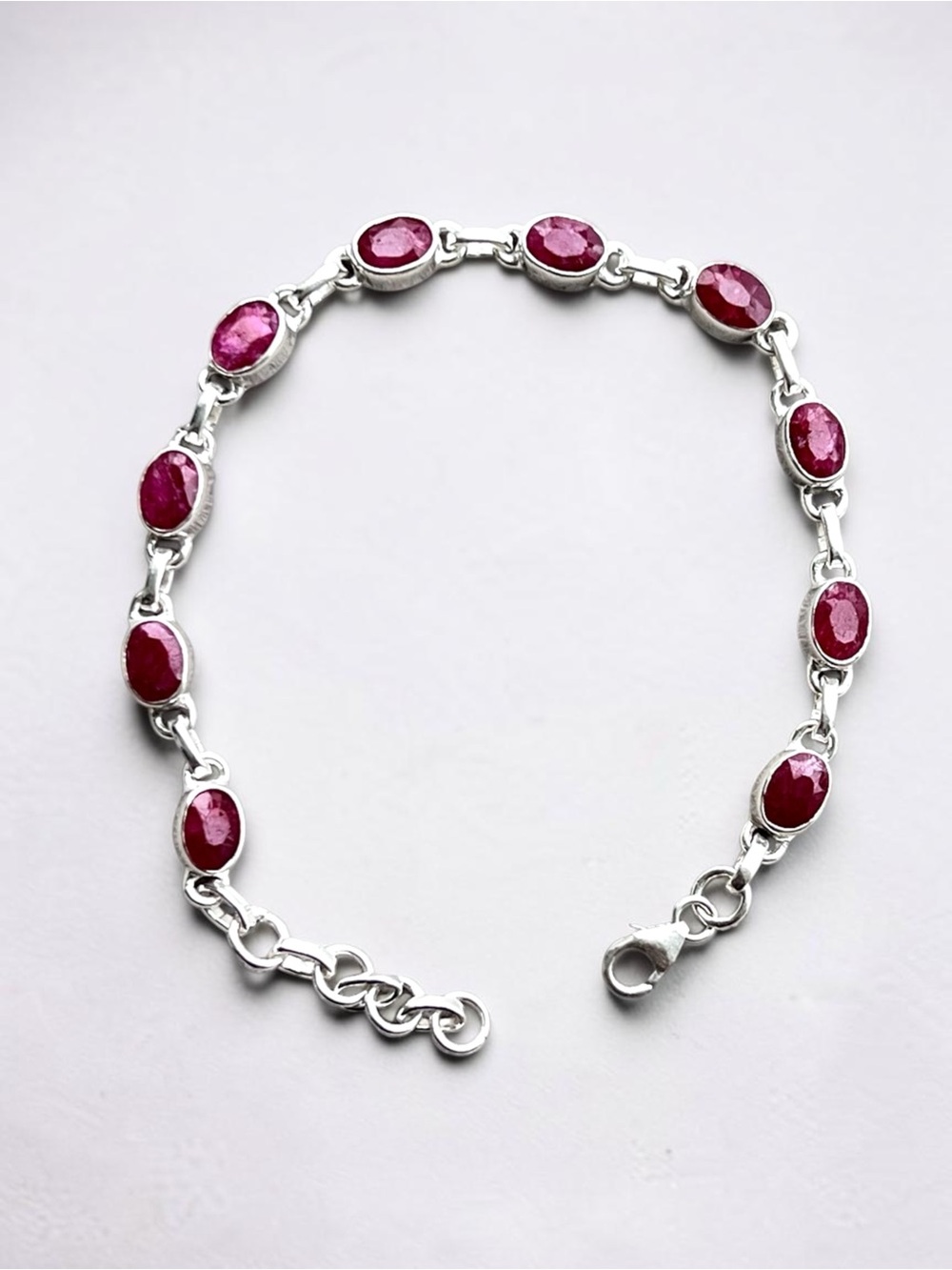 Sterling Silver Ruby Oval Link Bracelet